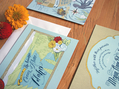 Final invite and save the date printed pieces flowers hand drawn illustration invitations nautical northwest print save the date wedding