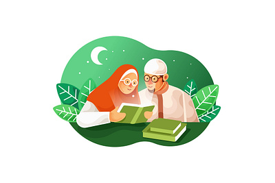 Muslim couples read the Koran Vector Illustration moslem