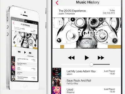 Music History for ios7 flat ios7 mobile music player psd