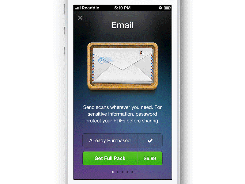 Scanner Mini - Purchase Dialog (GIF) animation dialog dropbox evernote mailbox printer purchase readdle scanner
