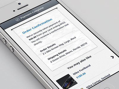 Payment confirmation iPhone app clean commerce confirmation credit card form iphone pay payment receipt shipping