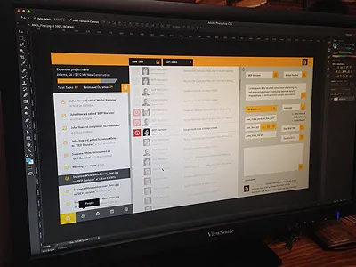 Application currently in development button design menu modal notification profile progress task ui ux yellow