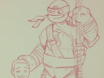 Buddies donatello drawing ninja turtles red pencil sketch son tmnt