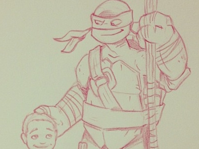 Buddies donatello drawing ninja turtles red pencil sketch son tmnt
