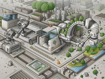 Mi Factory detail illustration machinery map mechanical tree tree planter vector