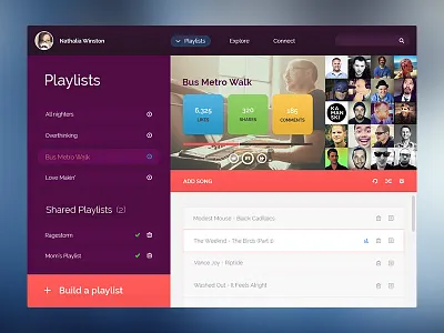 Playlist clean flat interface minimal music pink playlist purple social song ui