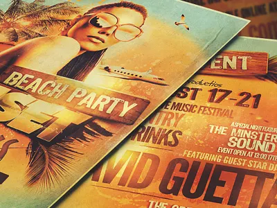 Sunset Dreams Poster bash beach party club dance event flyer poster sexy summer party sunset template vintage