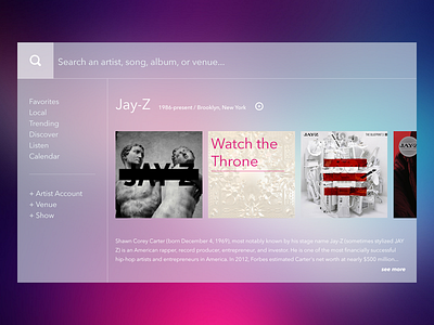 Music Discovery Widget application flat flat ui jay z lightweight minimal music ui widget