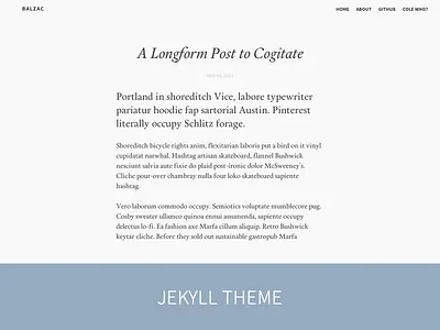 Balzac, a new Jekyll theme. calendas plus css development fluid front end front end html jekyll liquid responsive theme typography