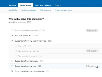 Exclude lists from campaigns campaign monitor exclude interface list ui