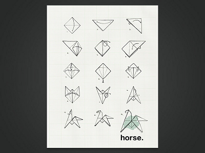 Horsigami clean design horse illustration ink modern origami poster print watercolor