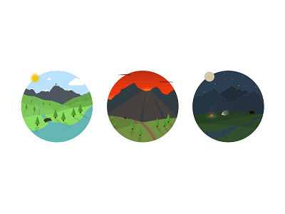 Flat Mountain camping day flat icons illustration mountain night sunrise sunshine