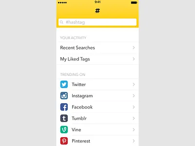 Hashtag iOS 7 app avenir next hashtag ios ios7 iphone list psd search simple table