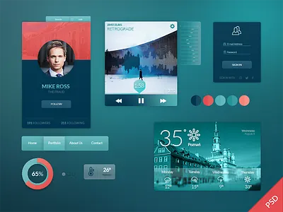 Freebie PSD: UI Kit free freebie ios login music navigation player profile psd ui weather widget