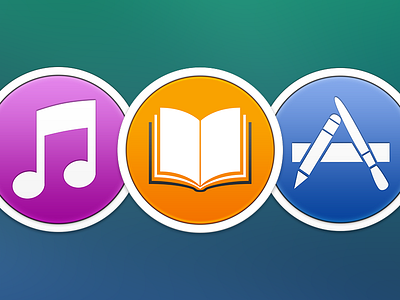 iTunes + Mac App Store + iBooks flat ibooks icon icons itunes mac mac app store os x osx replacement