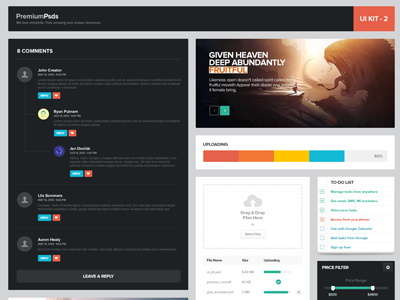 Freebie Psd - UI Kit 2 button comments design free psd to do ui upload user interface widget