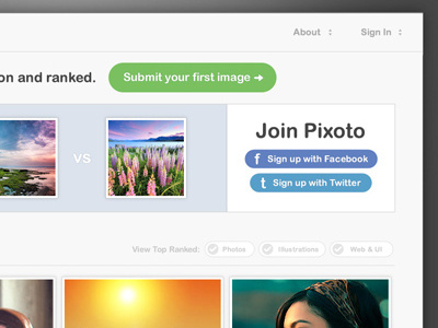 Pixoto landing page ui