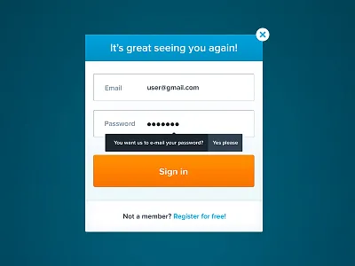 Login form button error field form login password