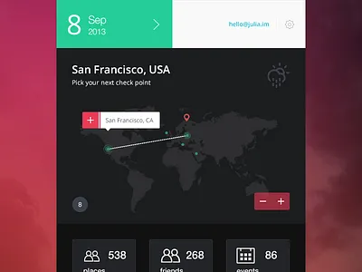 Travel widget concept calendar climacons flat icon ios7 map pin travel ui ux wheather widget