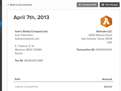 Airbrake Invoices account accounting airbrake billing finance fiscal invoice rackspace receipt settings