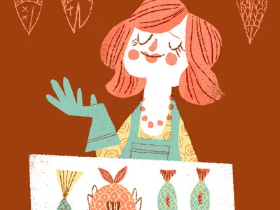 lady fishmonger fish fishmonger illustration