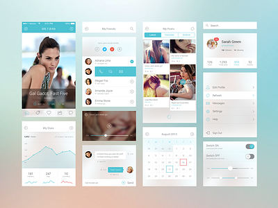 iOS 7 UI Components app calendar freebie graph ios7 iphone menu player profile psd ui ui kit