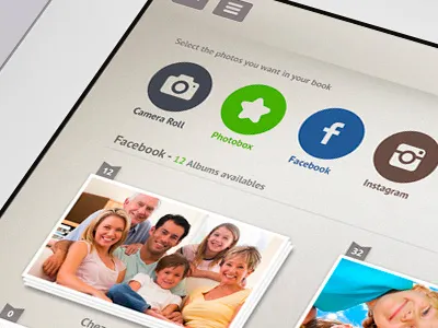 Photos Source Select Ipad (WIP) album camera dropbox facebook instagram interface ipad mobiledesign photos ui universal ux