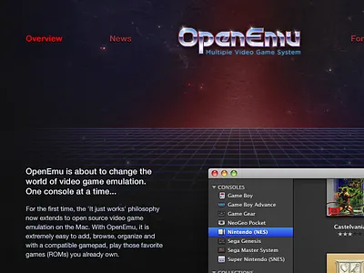 OpenEmu Website emulator games interface open source openemu ui ux video games website