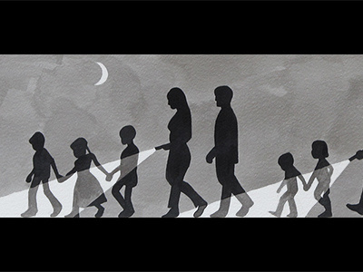 Parents Light The Way bw ducks family flat gray illustration moon night