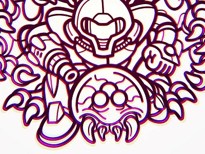 Samus and Metroid 3nes 8 bit cartoon gaming jellyfish metroid monster nes samus sci fi vector