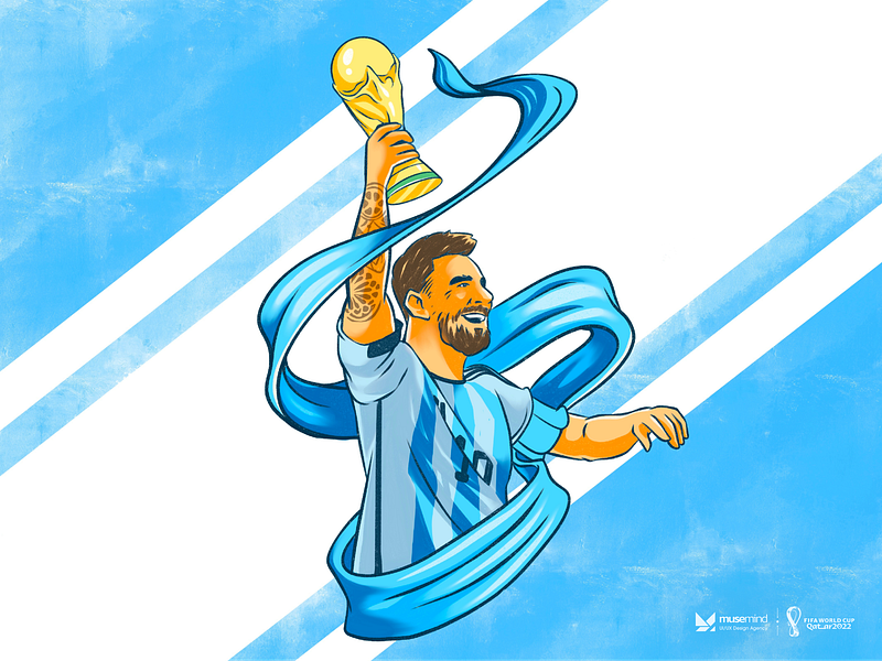 Messi Won the World Cup 2022 | Illustration appreciation argentina champion fifa football goat gold illustration legend lionel messi lm10 lusail iconic stadium medal messi qatar 2022 soccer stadium trophy winner world cup