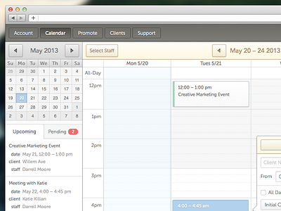 Bookfresh Calendar bookfresh calendar charlotte darrell design event reservation sketch2 staff ui