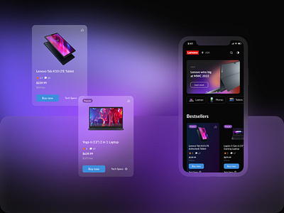 Lenovo Online Store Redesign app branding dark mode e commerce gradient mobile online store tech typography ui ux