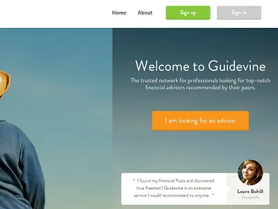 Guidevine call to action sign in testimanial