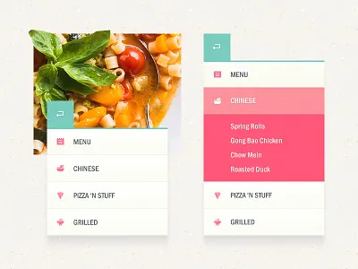 Restaurant Navigation adobe fireworks cyan food icons interface menu nav navigation pink restaurant ui