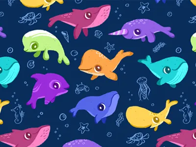 Whale Pattern animal design jellyfish narwhal ocean product sealife whale