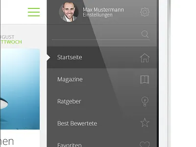 App sidebar in progress field flat icon menu navigation raptus search setting sidebar sleek