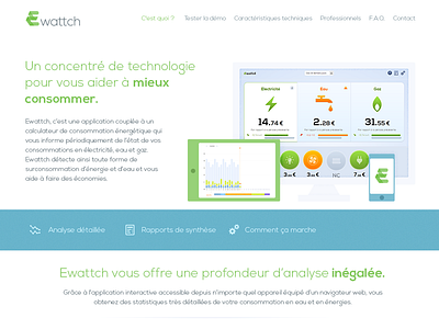 Energy controler Redesign blue ecological energy flat green grey light nexa one page webdesign white