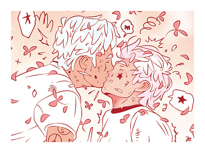 Spring character character design comic couple face flowers gay graphic design hair illustration kiss love man men people pink portrait queer spring vector