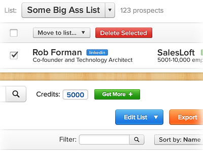 Too Much Goodness bootstrap buttons caret checkbox dropdown filter interface menu prospector salesloft sort ui