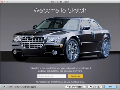 Splash Window for Sketch 2.3 (Sketch.com) bohemian coding car design illustration sketch sketch 2 sketch 3 sketch app sketch b.v sofware ui vector vehicle design welcome window