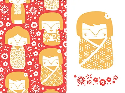 The Ink Nest September Calendar calendar dolls floral flowers hand drawn japan kokeshi nicole larue patterns september