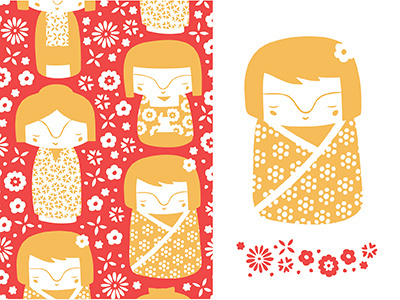 The Ink Nest September Calendar calendar dolls floral flowers hand drawn japan kokeshi nicole larue patterns september