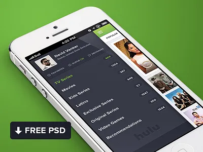 Hulu iPhone app design Free PSD app design file free freebie ios iphone mobile mockup photoshop psd website