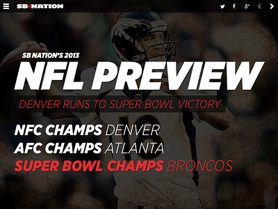 SB Nation's 2013 NFL Preview broncos fantasy football football gotham narrow italic hfj landing page nfl sb nation sports typography vox media