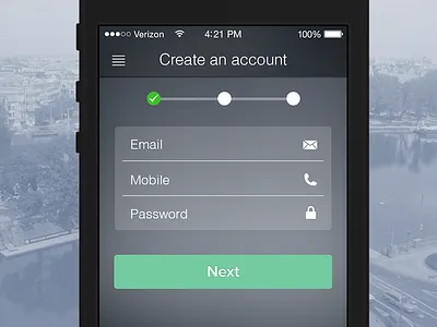 Create an account . app apple button clean dark flat header interface ios ios7 texture white