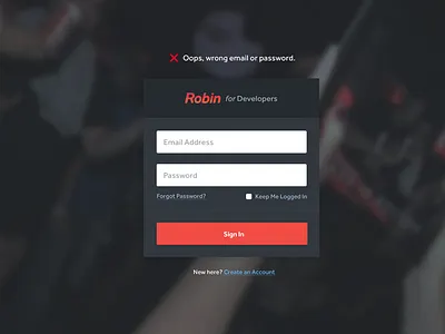 Robin Developer Sign In error flat form login signin