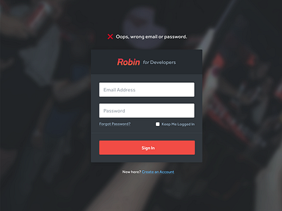 Robin Developer Sign In error flat form login signin