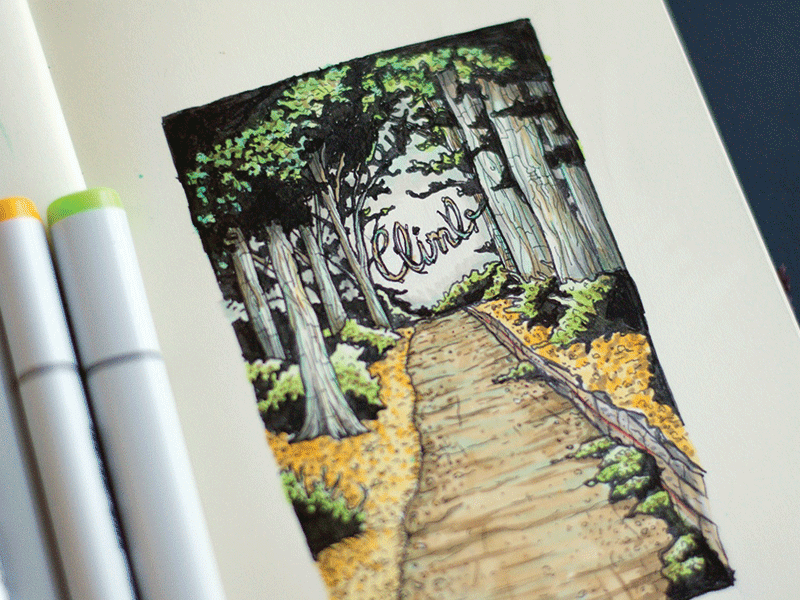 Climb art illustration markers nature trees typography