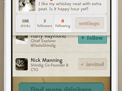 Shindig iOS App Profile app interface ios iphone mobile profile texture ui ux vintage